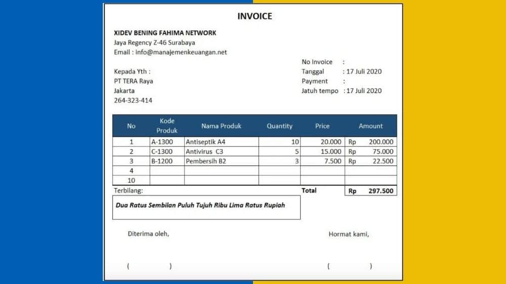 contoh invoice penagihan jasa
